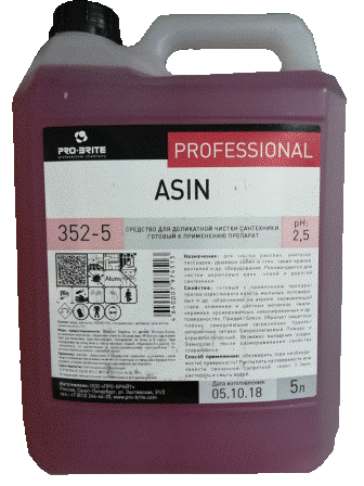 ASIN Готовый раствор 5 литров, для деликатной мойки санузлов, подходит для ежедневной мойки в том числе акрила